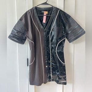Maniere De Voir | Vegan Leather and Satin Baseball Dress
